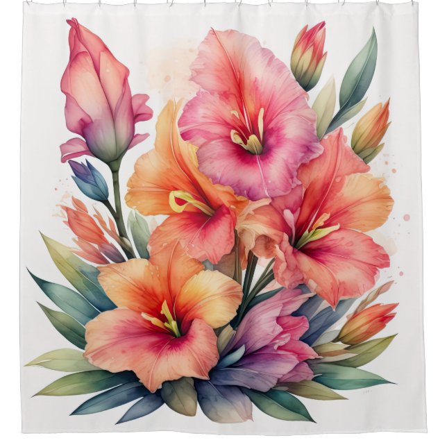 Watercolor Painting of Gladiolas Shower Curtain (Front)