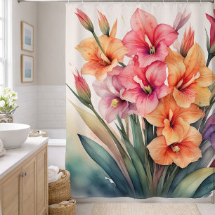 Watercolor Painting of Gladiolas Shower Curtain