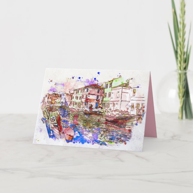 Watercolor Painting Of Gondolas In Venice Italy Card (Front)