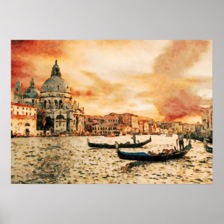 Watercolor Painting of Grand Canal Channel,Venice Poster