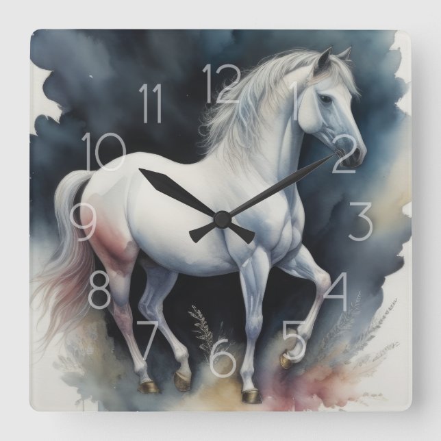 Watercolor Painting of Horse Square Wall Clock (Front)