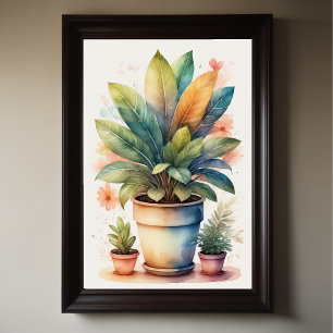 Watercolor Painting of House Plant in Pot II Poster
