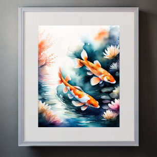 Watercolor Painting of Koi Fish Poster