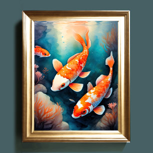 Watercolor Painting of Koi Fish Poster