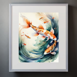 Watercolor Painting of Koi Fish Poster