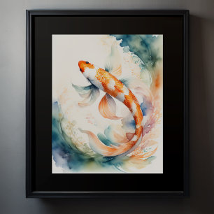 Watercolor Painting of Koi Fish Poster