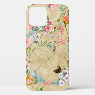 Watercolor painting of leaf and flowers, seamless iPhone 12 case