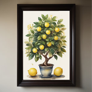 Watercolor Painting of Lemon Tree in Pot Poster
