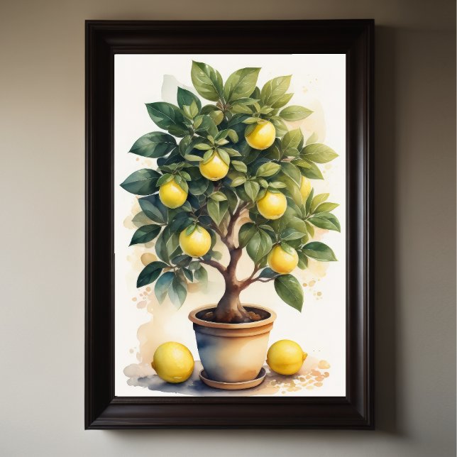 Watercolor Painting of Lemon Tree in Pot Poster (Creator Uploaded)