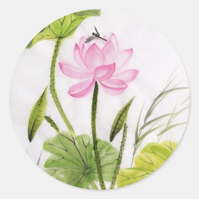 Watercolor Painting Of Lotus Flower 2 Classic Round Sticker (Front)
