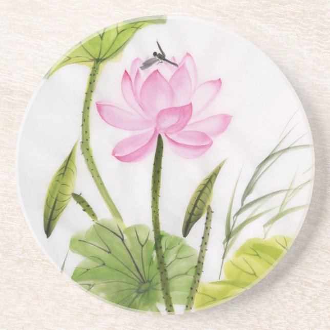 Watercolor Painting Of Lotus Flower 2 Coaster (Front)