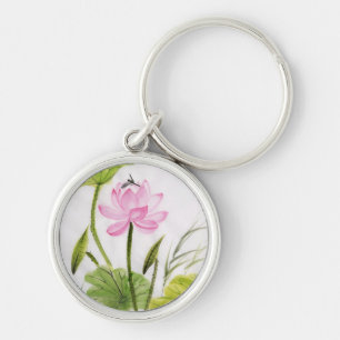Watercolor Painting Of Lotus Flower 2 Key Ring