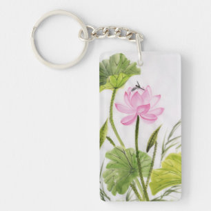 Watercolor Painting Of Lotus Flower 2 Key Ring