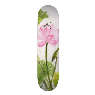 Watercolor Painting Of Lotus Flower 2 Skateboard