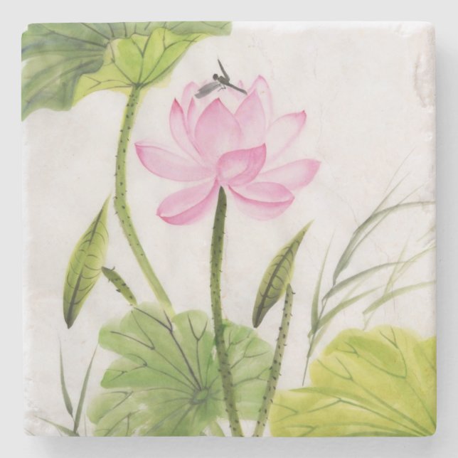 Watercolor Painting Of Lotus Flower 2 Stone Coaster (Front)