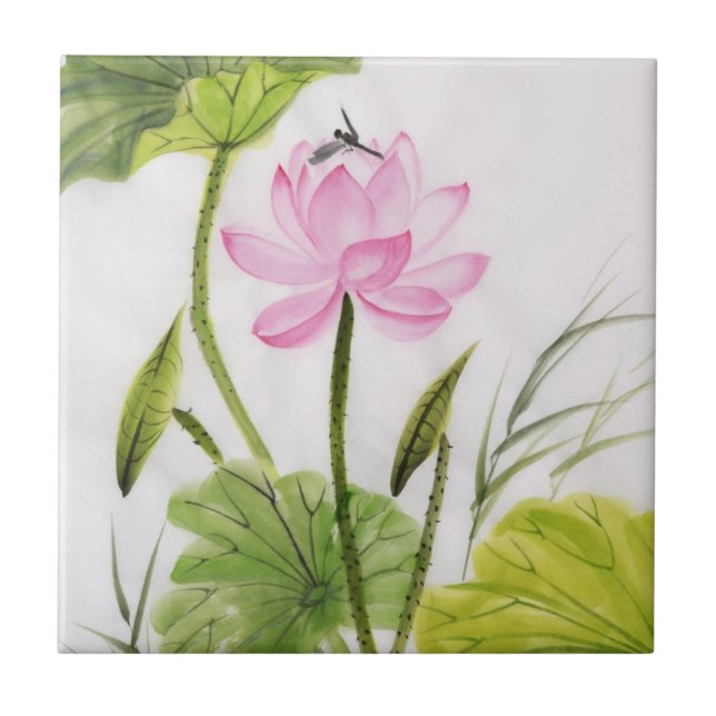 Watercolor Painting Of Lotus Flower 2 Tile (Front)
