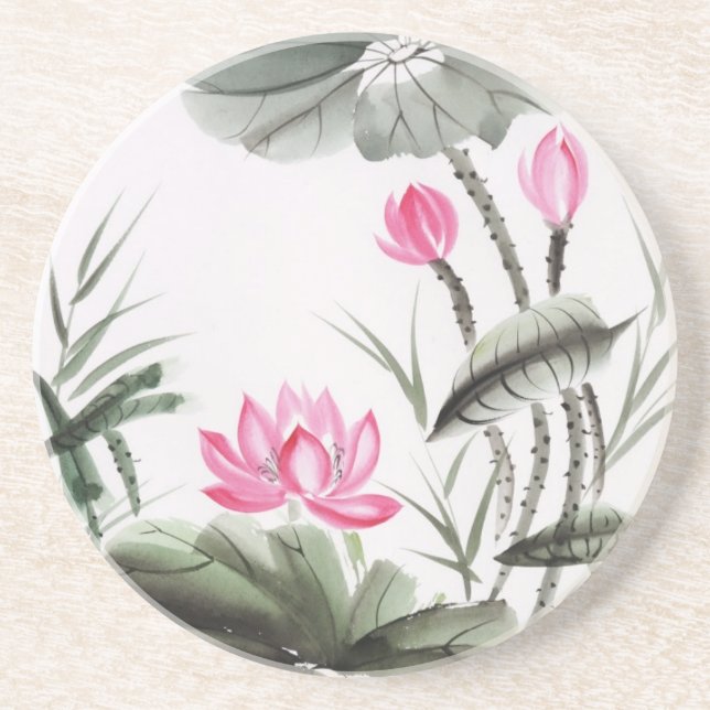 Watercolor Painting Of Lotus Flower Coaster (Front)
