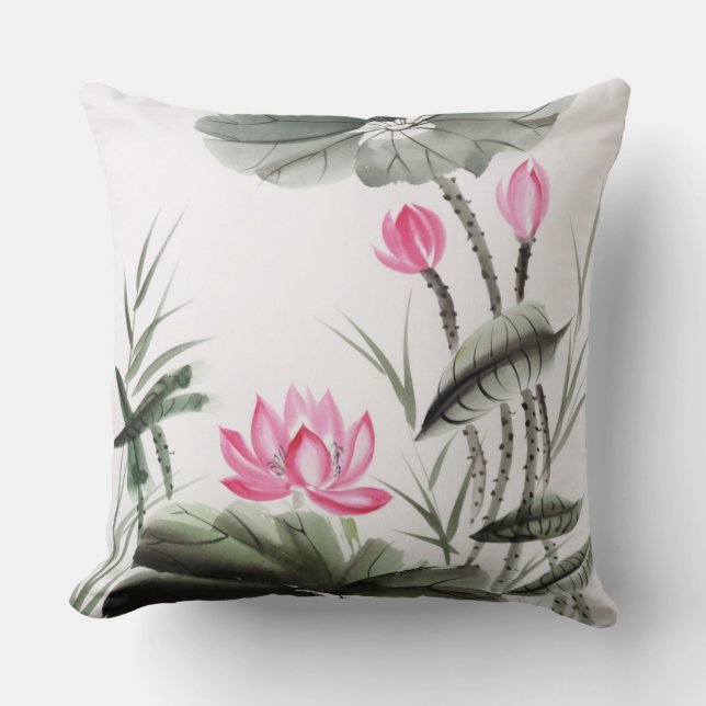 Watercolor Painting Of Lotus Flower Cushion (Front)