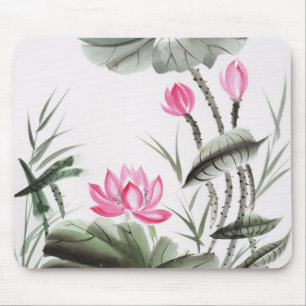 Watercolor Painting Of Lotus Flower Mouse Mat