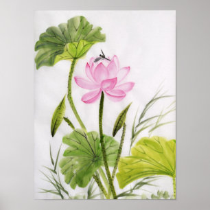 Watercolor Painting Of Lotus Flower Poster