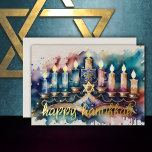 Watercolor Painting of Menorah Happy Hanukkah Foil Holiday Card<br><div class="desc">Painted Trees Happy Hoildays</div>