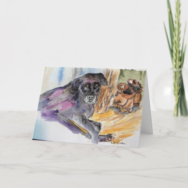 watercolor painting of Montana pup + sweet verse Card (Front)