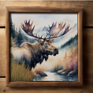Watercolor Painting of Moose Nature Poster