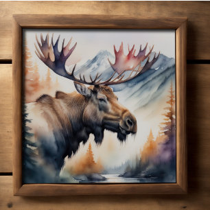 Watercolor Painting of Moose Nature Poster