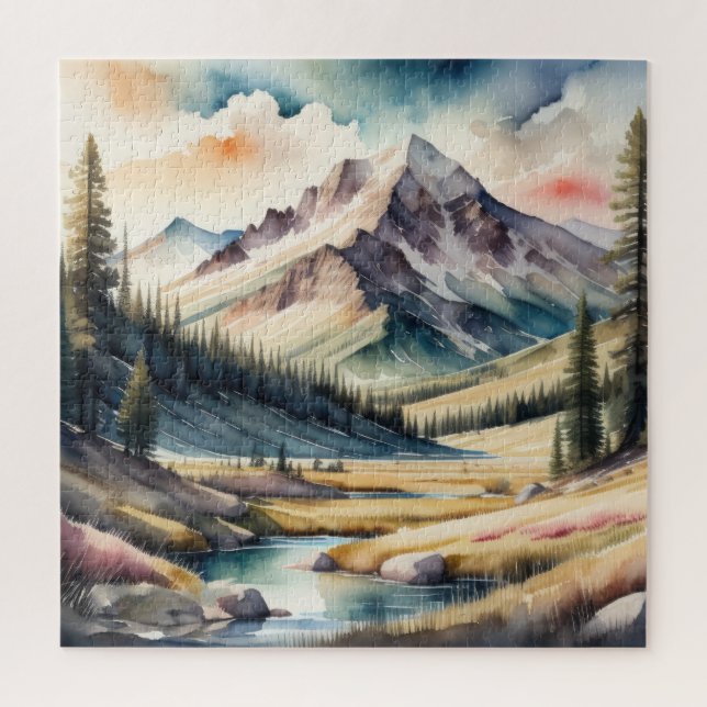Watercolor Painting of Mountain Landscape Jigsaw Puzzle (Vertical)