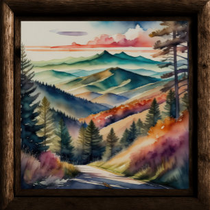 Watercolor Painting of Mountain Landscape Poster
