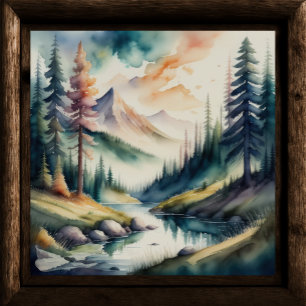 Watercolor Painting of Mountain Landscape Poster