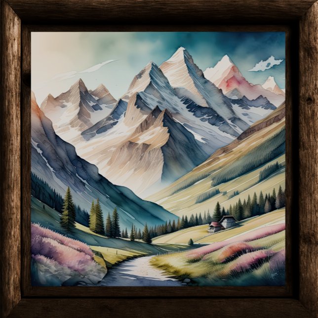 Watercolor Painting of Mountain Landscape Poster (Creator Uploaded)