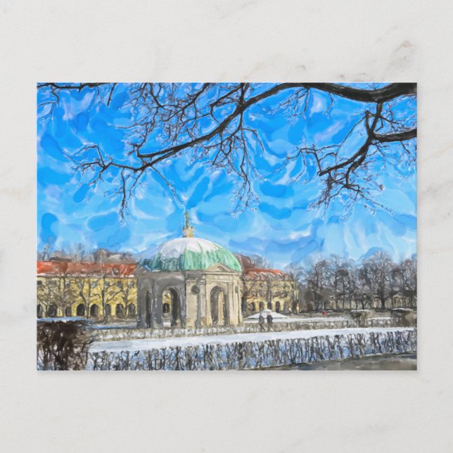  Watercolor painting of munich cityscape. hofgarte Postcard (Front)