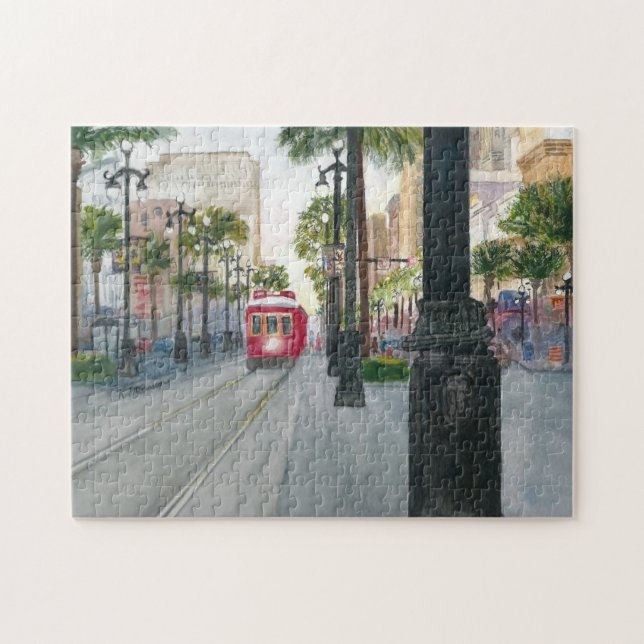 Watercolor Painting of New Orleans Streetcar Jigsaw Puzzle (Horizontal)