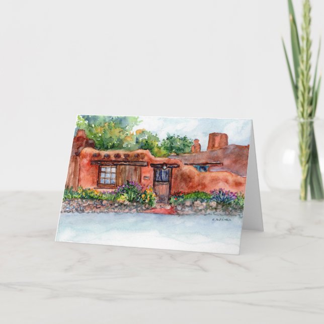 Watercolor painting of old Santa Fe adobe home Card (Front)