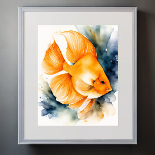 Watercolor Painting of Orange Fish Poster