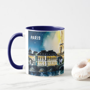 Watercolor Painting of Paris at Night Views #2 Mug