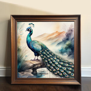 Watercolor Painting of Peacock 1:1 Poster