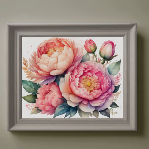 Watercolor Painting of Peonies Poster