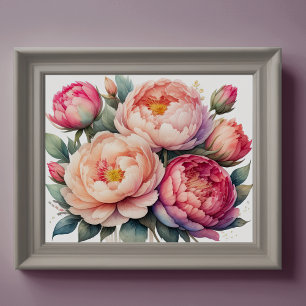 Watercolor Painting of Peonies Poster