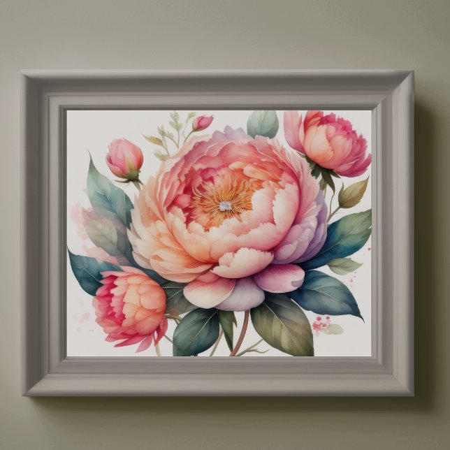 Watercolor Painting of Peonies V Poster (Creator Uploaded)
