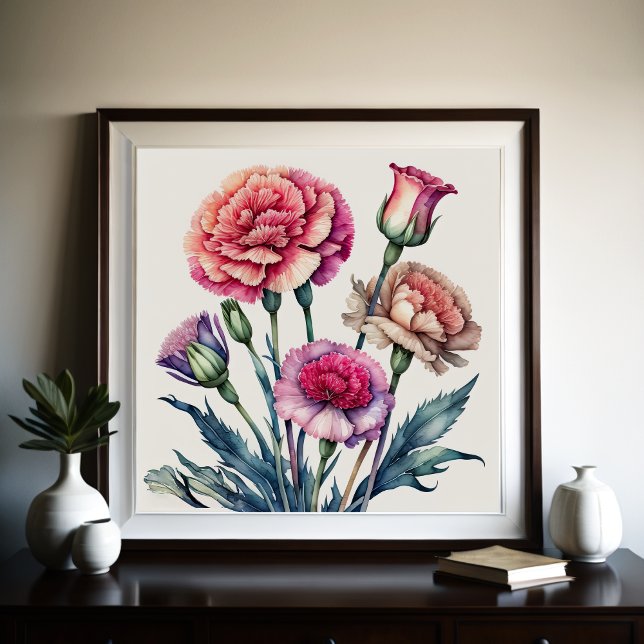 Watercolor Painting of Pink Carnations Poster (Creator Uploaded)