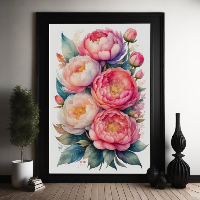 Watercolor Painting of Pink Peonies II Poster (Creator Uploaded)