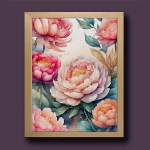 Watercolor Painting of Pink Peonies Poster