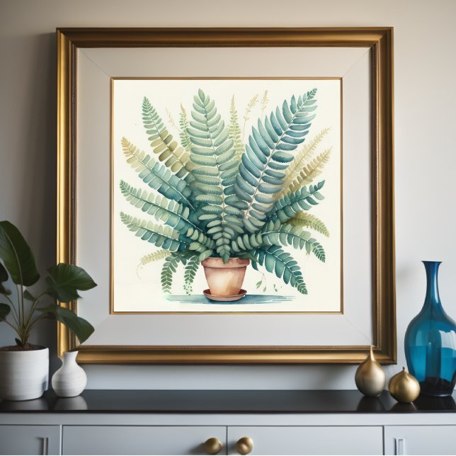Watercolor Painting of Potted Fern Poster (Creator Uploaded)