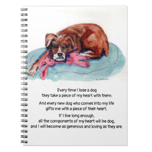 Watercolor painting of pup & healing-loss message notebook