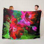 Watercolor Painting of Red Flowers on Black Fleece Blanket<br><div class="desc">Watercolor Painting of Red Flowers on Black</div>