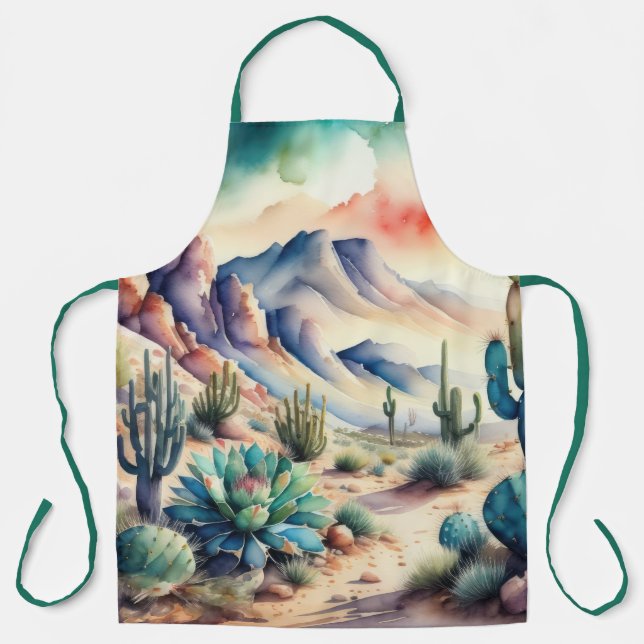 Watercolor Painting of Rural Landscape Desert Apron (Front)