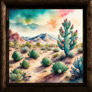 Watercolor Painting of Rural Landscape Desert Poster