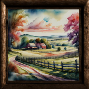 Watercolor Painting of Rural Landscape Poster